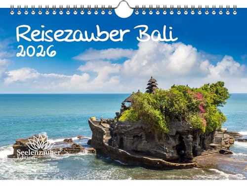 Reisezauber Bali DIN A4 Kalender für 2026 Indonesien Urlaub Strand - Set-Inhalt: 1x Kalender 1x Weihnachtsanhänger 1x Grußanhänger (gesamt 3 Teile)