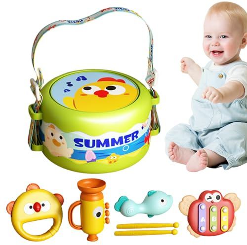 Schlagzeug für Kinder, leichtes Schlagzeug für Musikspielzeug, pädagogisches Schlaginstrument, Vorschulmusikspielzeug, enthält verschiedene Trommeln und Zubehör, verbessert rhythmische Fähigkeiten