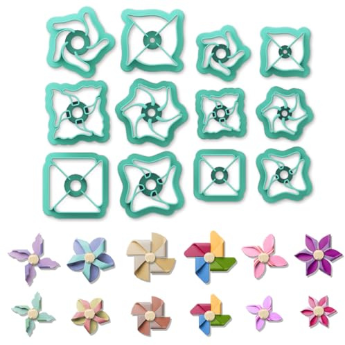 ORIGACH 12 Stück Windrad Polymer Clay Ausstecher Ohrringe | Polymer Clay Cutters Mit Aufbewahrungsbox Geometrische Modelliermasse-Ausstecher für Schmuckherstellung DIY Ohrringe