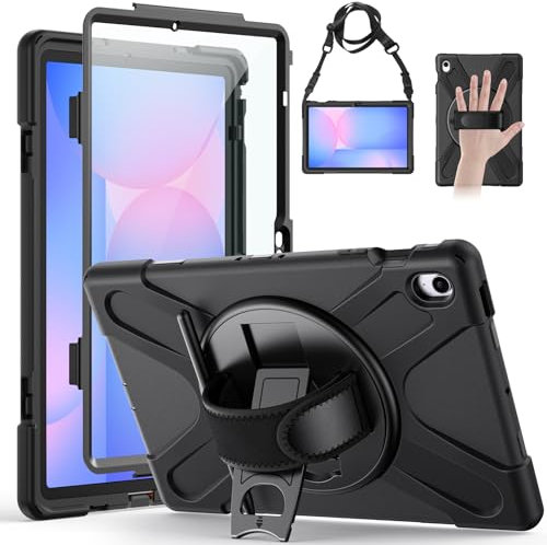 Gerutek Cover per Samsung Galaxy Tab S10 FE Plus/S10 FE+ 13.1 Pollici 2025 con Protezione per lo Schermo, Custodia con 360 Supporto Rotante e Tracolla per Galaxy Tab S10 FE+,Nero