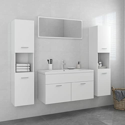 Juroupi Set Mobili da Bagno Bianco in Truciolato,Set Arredo Bagno,Set Mobili da Bagno Completo,Bagno Completo Moderno-3071063