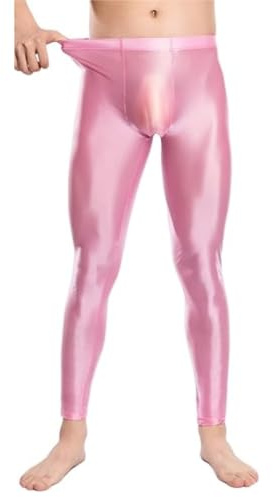 Men's Shiny Leggings High Waist Tummy Control Glossy Full Length Yoga Pants