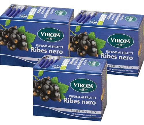 VIROPA Ribes Nero BIO – Infuso Biologico ai Frutti – 3 Confezioni da 15 Filtri – Tisana Senza Caffeina con Ibisco, Mela e Rosa Canina – Gusto Fruttato e Fresco – Gluten Free – Prodotto in Italia