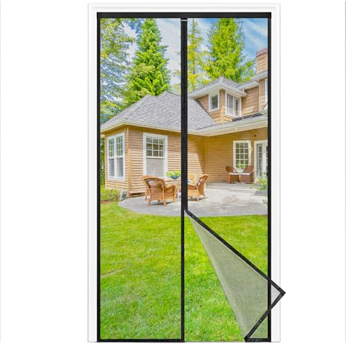 UPGRADE Fliegengitter Balkontür 80x200 cm, Fliegengitter Tür mit starken Magneten,Selbstschließende Insektenschutz-Balkontür, transparent & reißfest. Ohne Bohren für Balkon/Haustür,Schwarz
