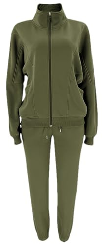 rismart Donna Set Tuta Felpa con Zip Integrale e Pantaloni Jogger Ginnastica Lounge con Tasche