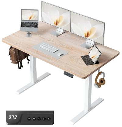 FEZIBO Electric Standing Desk 120 x 60cm with One Piece Desktop | 72–118cm Lift, 3 Memory Presets, 80kg Load, Reliable Motor, 2 Hooks, Stable Steel Frame, Easy Assembly, Oak