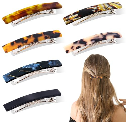 Hanyousheng 6 Pièces Barrette Cheveux,7.5cm/3 Automatique Barrettes Cheveux Femme, Rectangle Barrettes Français, Chic Automatique Barrettes Cheveux Femme Ecailles pour Filles et Femmes