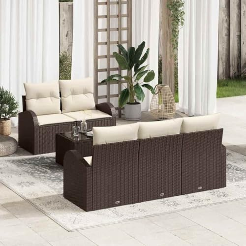 Hoopleep Gartensofa-Set Braun, 55x55x37 cm, Poly-Rattan, Modulares Sofa für Terrasse, Balkon, Außenbereich, Langlebige Sitzgruppe mit Tisch