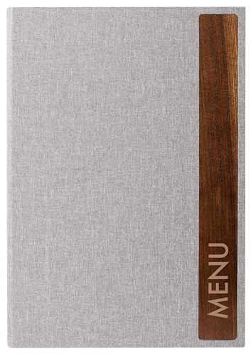 SIGEL Speisekartenmappe A4 Menu mit Gummibindung Walnussholz | SM222, Wasserabweisender Einband, hellgrau braun, Kunststoff