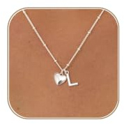 KINHOPI Kette mit Buchstaben, Silber/14K Vergoldet, A-Z & Herz Anhänger | Halskette mit Buchstaben, Namenskette Damen, Schmuck Personalisierte Geschenke für Frauen Mädchen