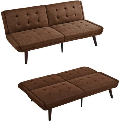 staronce Schlafsofa 146 cm mit Schlaffunktion, 5-Fach verstellbare Schlafcouch für kleine Räume, 2-Sitzer Futon Sofa Bett als Gästebett für Wohnzimmer, Braun
