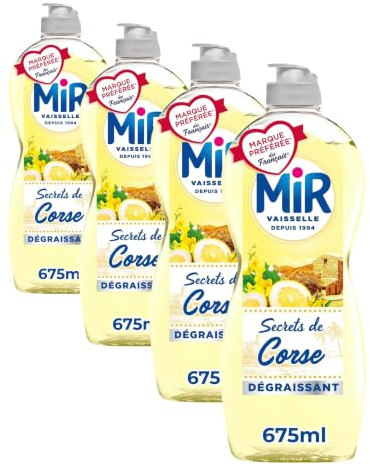 Mir Vaiselle, Liquide Vaisselle Mains, Secrets de Corse, Cedrat et Genet Sauvage, Degraissant, Sans Conservateurs ni Allergenes Parfum, Marque Preferee des Francais, 675ml (Lot de 4)