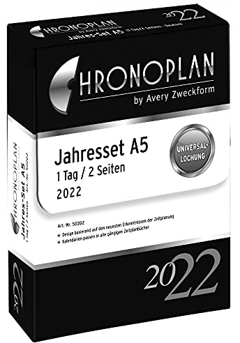Chronoplan 50202 Kalendereinlage 2022, Jahres-Set A5 mit Tagesplänen (148x210mm), Ersatzkalendarium, ideal für professionelle Tagesplanung, Multilochung (1 Tag auf 2 Seiten), weiß