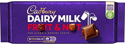 Cadbury Dairy Milk Fruit & Nut Chocolate Bar, The Classic Creamy Taste With Fruit & Nut Pieces, 110 g (Pack of 1)