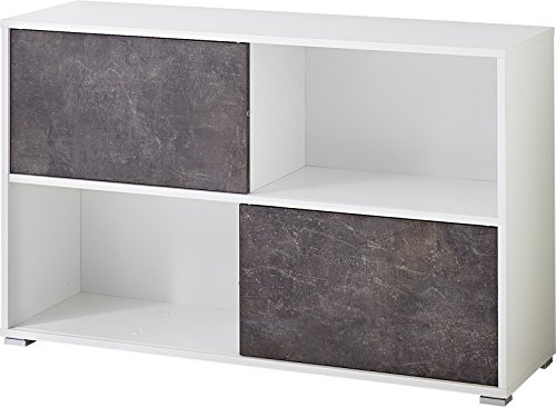Germania 4152-261 Schiebetürregal mit 4 offenen Fächern GW-Altino in Weiß/Basalto-Dunkel, 120 x 74 x 35 cm (BxHxT)