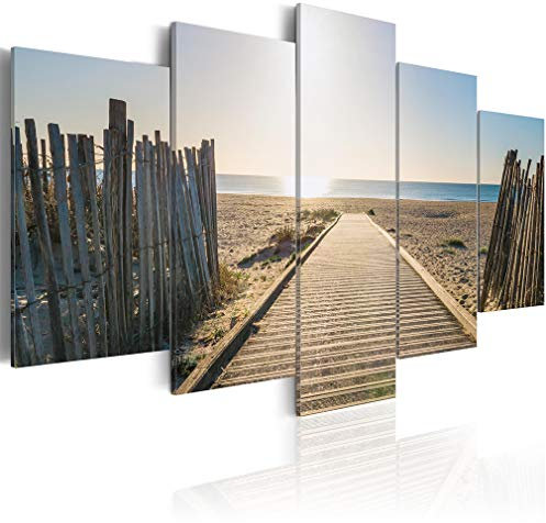 decomonkey Bilder Strand Meer 200x100 cm XXL 5 Teilig Leinwandbilder Bild auf Leinwand Wandbild Kunstdruck Wanddeko Wand Wohnzimmer Wanddekoration Deko Natur Landschaft