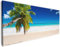 Wallario XXXL Riesen- Leinwandbild Südseestrand in der Karibik mit Palme - Wandbild 80 x 200 cm Brillante lichtechte Farben, hochauflösend, verzugsfrei, Kunstdruck