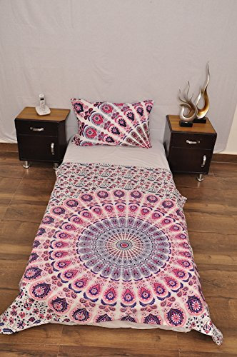 Indian Pink Weiß Urban Floral Outfitters Wandteppich Mandala Überwurf Tagesdecke Gypsy Boho Single Twin Doona Bettdeckenbezug und 1 Kissenbezug Set 100% Baumwolle 203,2 x 137,2 cm...
