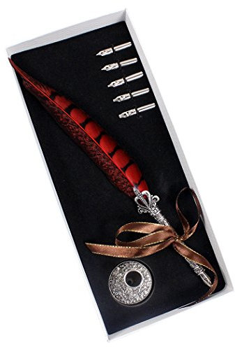 Zoohot Schreibfeder-Stift und schicke Halterung, inklusive 5 Kalligraphie-Federn Ideales Dekor für einen antiken Schreibtisch. Tolles Geschenk.