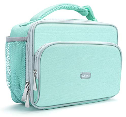 Amersun Kids Lunch Box,Durable Insulated with Padded Liner Keep Food Warm Cold for Long Time,Water-resistant Thermal Travel Office School Lunch Cooler Bag for Girls Boy-2 Pocket,Light Blue