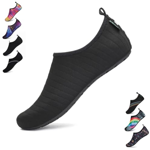SAGUARO Damen Herren Badeschuhe Wasserschuhe Schwimmschuhe Männer Frauen Barfußschuhe für Strand,Pool,Meer,Wassersport,Surfen,Aqua Cycling,Segeln,Bootfahren,Windsurfen(Schwarz,46/47 EU)