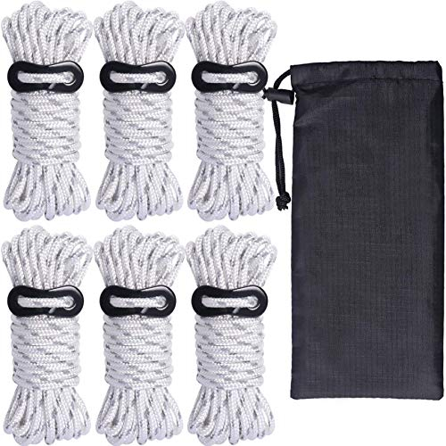 HIKEMAN Guy Rope 4mm Reflective Cord Guy Line Tent Guide Rope with Aluminum Adjuster 13 Feet 6 Pack for Tent Tarp Outdoor Packaging (White)
