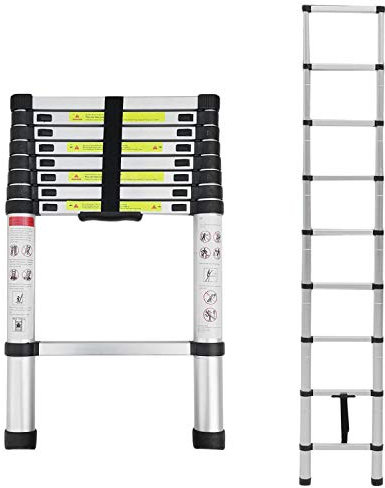 Scala telescopica estensibile da 2,6 m, in alluminio, leggera, multiuso, portata 150 kg, certificato EN131