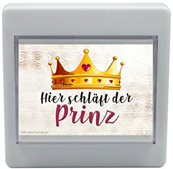 WB wohn trends LED-Nachtlicht Schalter mit Motiv, Hier schläft der Prinz, 8,5x8,5x3cm, Schlummer-Licht Nacht-Leuchte Batterie betrieben
