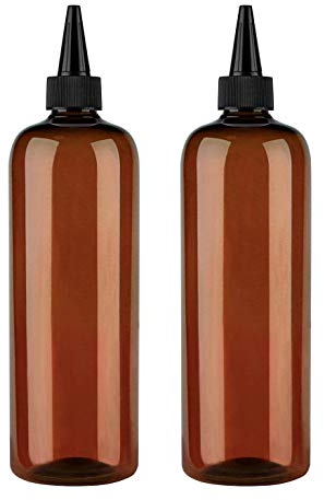 sdoot Amber Squeeze Bottle Hair Colour Bottle Applicator 16 oz for Hair PET Plastic Refillable Bottles with Twist Cap (2 Pack) Brown