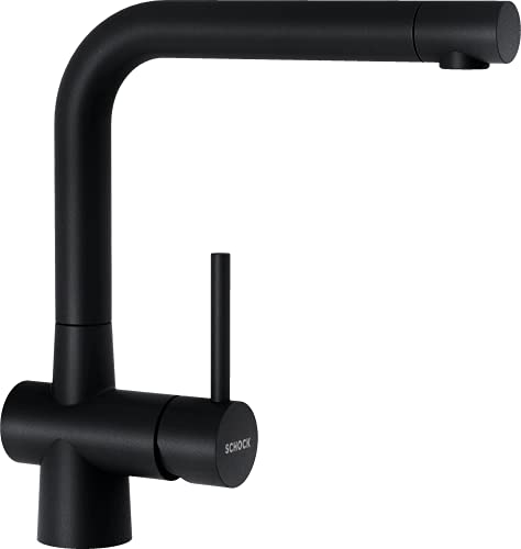 SCHOCK® Küchenarmatur LAIOS Puro I schwarze Hochdruck Armatur mit ausziehbarer Schlauchbrause I 360° schwenkbar I Edelstahl lackiert I Einhebelmischer I Höhe 285 mm