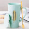 MUXUE Tasse à café en céramique de Grande capacité Mug Noires personnalisées de Haute Tasses à thé avec Couvercle cuillère Tasse de Couple 500ML Cadeau pour Noël, Saint Valentin, Anniversaires