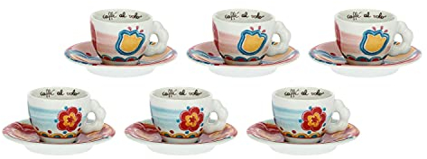 THUN - Set 6 Tazzine caffè - Cucina, caffè al Volo - Idea Regalo - Linea It's Time for Fiesta- Porcellana - Ø 6,5 cm; 5 cm h; 12 cm piattino; 0,10 lt