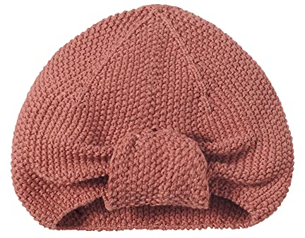 Nordic Coast® Baby Turban Strick – Baby Mütze Kupfer Rot Braun – 100% Oeko Tex Baumwolle – 0-3 Monate – Strickmütze Kopfbedeckung Mädchen