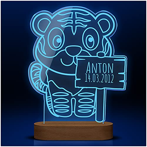 CHRISCK design Optische Illusionslampe Acrylglas Tiger mit LED & USB-Kabel | Farbwechsel Dimmbar Schreibtisch | Wunderschöne Geschenkidee Geburt Taufe Kindergeburtstag Jungen Mädchen