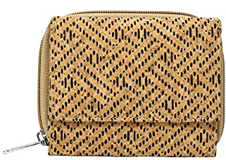 Damen Designer Hudson & James Kork Vegan RFID Blockieren Schild Compact Kartenhalter b枚rse Multi Card Frauen Clutch Wallet mit Handyfach, Kork mit schwarzem Muster, M,