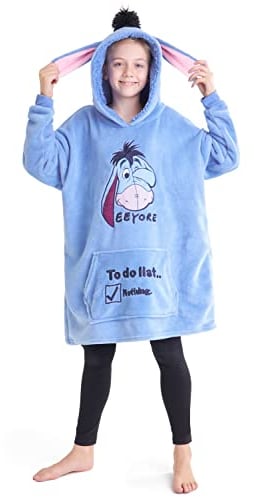 Disney Stitch Kapuzenpullover Mädchen, Übergroße Hoodie Decke Kinder mit Sherpa-Kapuze und Kängurutasche One Size (Hell Blau Eeyore)