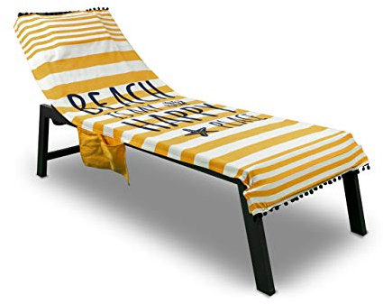 BIANCHERIAWEB Strandtuch Happy Place 75 x 190 cm Strandbett mit Kissen und Taschen Orange