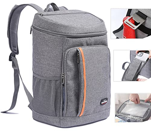 QINGLOU Mochila Nevera Isotermica, Bolsa de Picnic, Bolsa Térmica Porta Alimentos Bolsa de Compra para Picnic, La Playa, Almuerzo, Barbacoa - Mochila Grande (Gris)