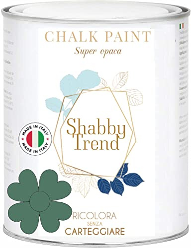 GENERICO SHABBY TREND® CHALK PAINT Pittura Shabby Chic Vintage Mobili Pareti Extra Opaca 120 VARIANTI (1000ml, VERDE SMOKE)