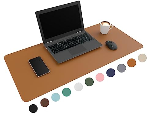 WURK Schreibtischunterlage [80 cm x 40 cm] - Premium Qualität - Mauspad - Große Schreibunterlage - Mauspad XXL - Rutschfeste Unterlagenmatte - Desk Mat - PU Leder Inklusive Kabelclip (Cognac Braun)