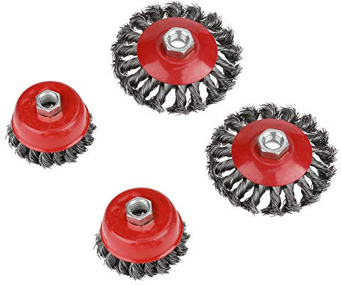 Lot de 4 Brosses à Roue et Tasse en Fil Métallique, 4 Pièces Rotatives à Nœud torsadé, Coupe Plate en Acier, Outil de Suppression de la Rouille pour Meuleuse D'angle, élimination de la Peinture