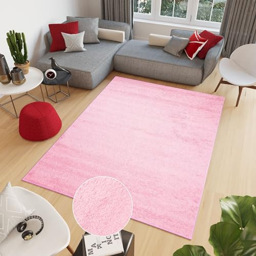TAPISO Delhi Tapis Shaggy Poil Long Moderne Rose Uni Tapis Salon Chambre Adulte Enfant Descente de Lit Moelleux Super Soft Epais Oeko-TEX 140 x 200 cm