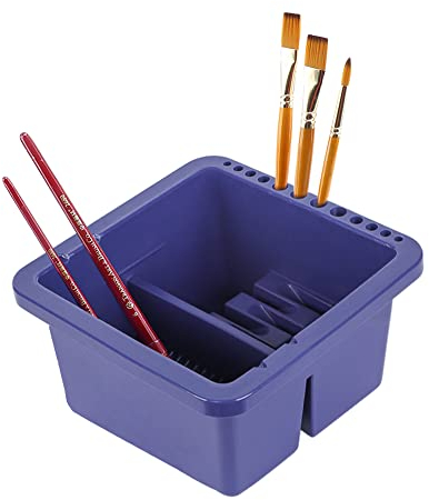 ITODA Paint Brush Washer Pot Artist Cleaner Cup Brush Washing Bucket Plastic Twin Compartment Artist Brush Washer Artist Brush Basin with Brushes Holder for Oil Acrylic Watercolors Painting