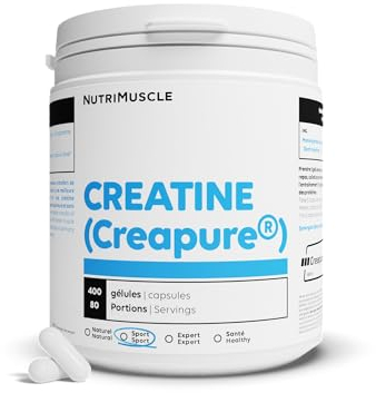 Créatine 100% Pure | Créatine monohydrate Creapure • Prise Masse Musculaire& Force • Musculation Homme • Complément idéal à la Whey Protéine | Nutrimuscle | 400 Gélules