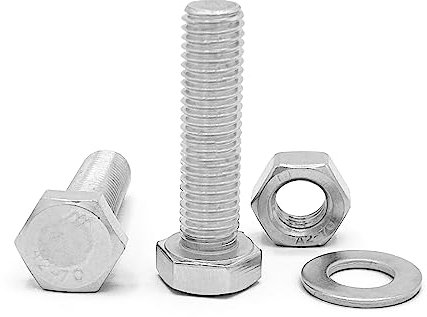 NOLDAR | Viti a testa esagonale in acciaio inox AISI 304 (A2). Misura M8 x 16 mm. Include 20 bulloni con 20 dadi e 20 rondelle (60 pezzi). Viti con filettatura completa