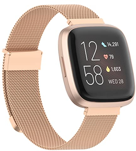 Tuocal Ersatzarmband Kompatibel mit Fitbit Versa 2 Armband Fitbit Versa Armband, Metall Mesh Magnetisch Edelstahl Ersatzband für Fitbit Versa/Versa 2 / Versa Lite Herren Damen, Roségold