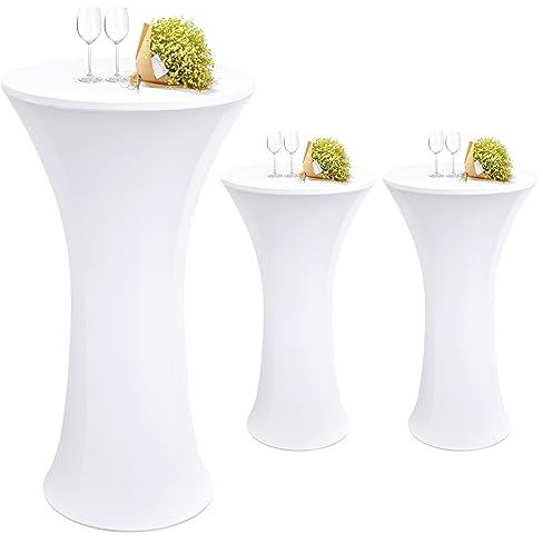 3 Stück stehtisch hussen stehtische 60 x 110 cm Spandex Stretch Tischdecke, für Tische mit rundem Boden Tische mit runder Fußplatte Runder Bistrotisch Stehtisch(60cm, weiß)