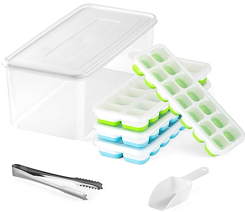 4er-Pack Eisformen, Eiswürfelbehälter mit Deckel und Eimer-Sets, leicht herausnehmbare Eiswürfelform und Behälter, Aufbewahrungs-Eiskübel-Sets, Eisbehälter, Eiszange und Schaufel zur Aufbewahrung
