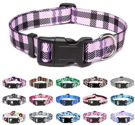 Mercano Hundehalsband Verstellbares, Weich Nylon Komfort & Robuster Gemustertes Hunde Halsband für Kleine Mittlere Große Hunde Welpen Katzen (S, Kariertes Lila)