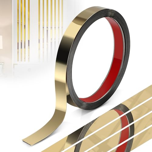 efuturetime Modanatura Autoadesiva in Acciaio Inox, 2cmx5m, Modanatura Flessibile Metallizzata con Effetto Specchio per la Decorazione di Mobili, Bordi a Specchio, Pareti, Porte, Soffitti, Oro
